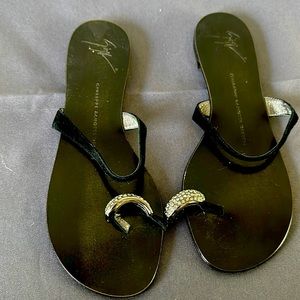 Giuseppe Zanotti suede rhinestone slide/thong leather and suede sandals- new